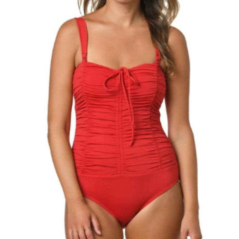 Jantzen Women's Imperial Blaze Solid Greta One Piece Swimsuit Size 16